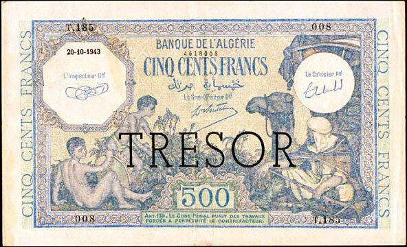 500 francs Algérie type 1943