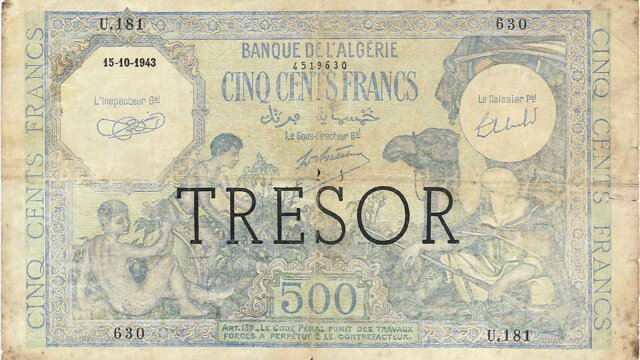 500 francs Algérie type 1943