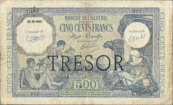 500 francs Algérie type 1943