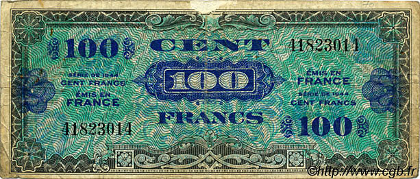 100 francs Drapeau type 1944