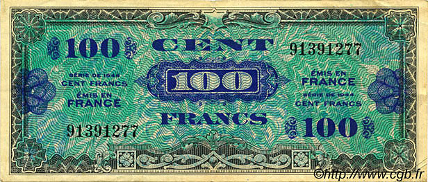 100 francs Drapeau type 1944