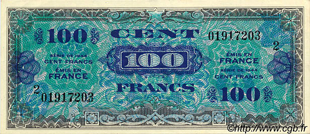 100 francs Drapeau type 1944