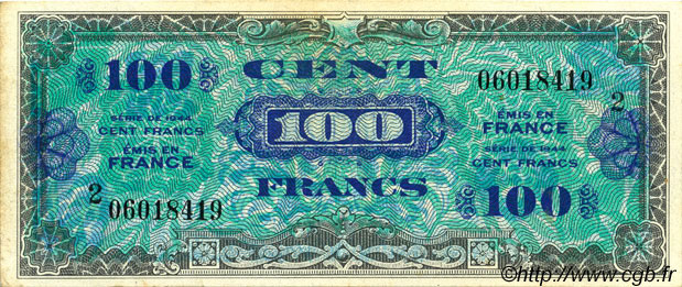 100 francs Drapeau type 1944