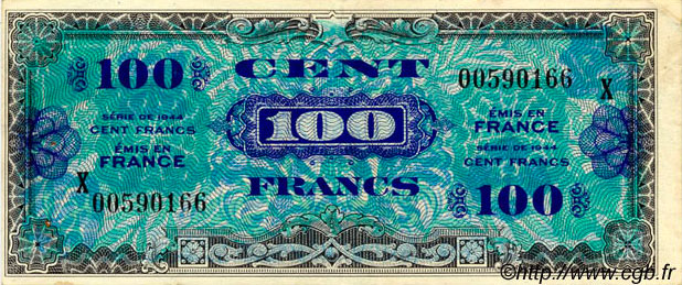 100 francs Drapeau type 1944