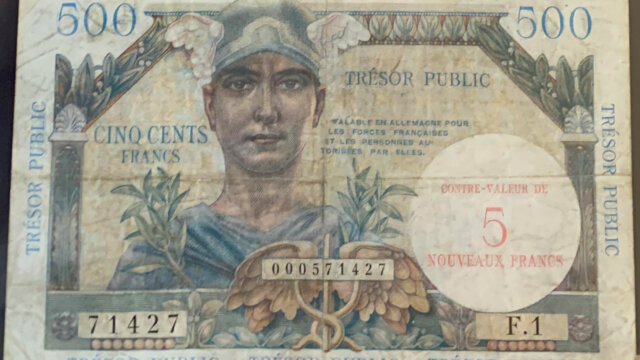 5NF sur 500 francs Trésor Public type 1960