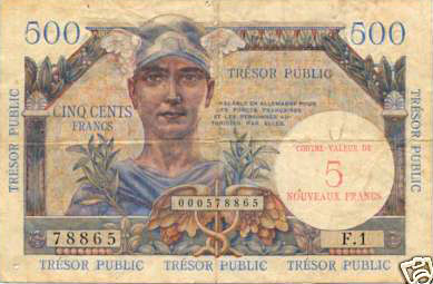 5NF sur 500 francs Trésor Public type 1960