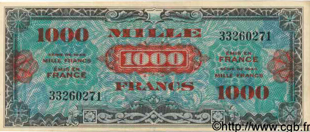 1000 francs Drapeau type 1944