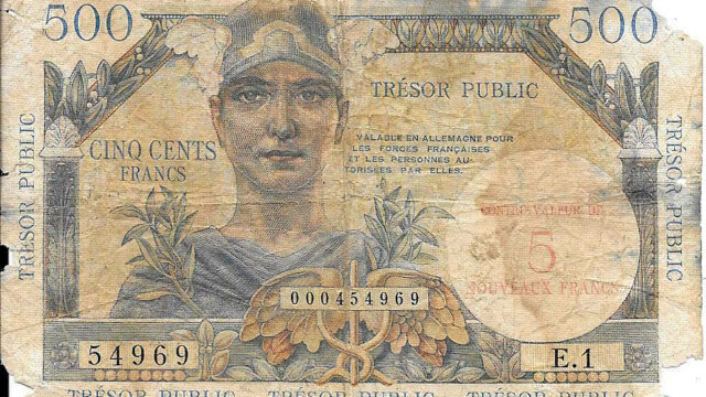 5NF sur 500 francs Trésor Public type 1960