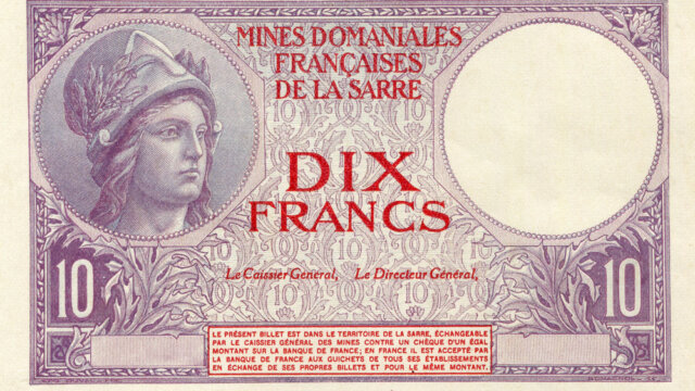 10 francs Mines domaniales de la Sarre type 1920