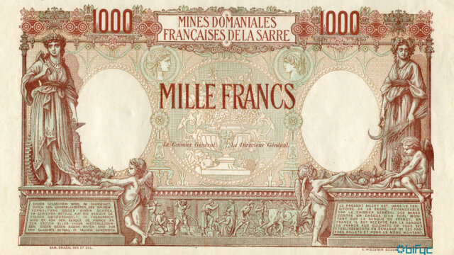 1000 francs Mines domaniales de la Sarre type 1920