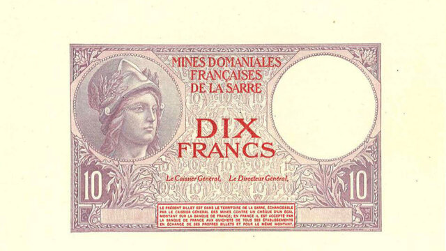 10 francs Mines domaniales de la Sarre type 1920