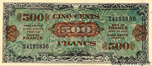 500 francs Drapeau type 1944