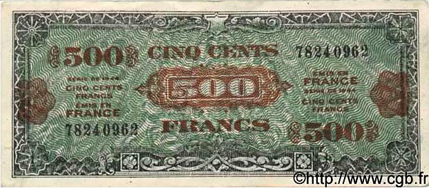 500 francs Drapeau type 1944