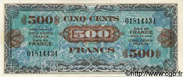 500 francs Drapeau type 1944