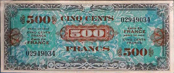 500 francs Drapeau type 1944