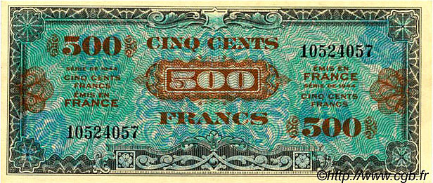 500 francs Drapeau type 1944