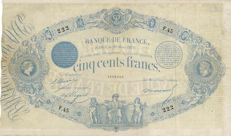 500 Francs type 1863 - Bleu à indices Noirs FRANCE 1872 - Faux moderne