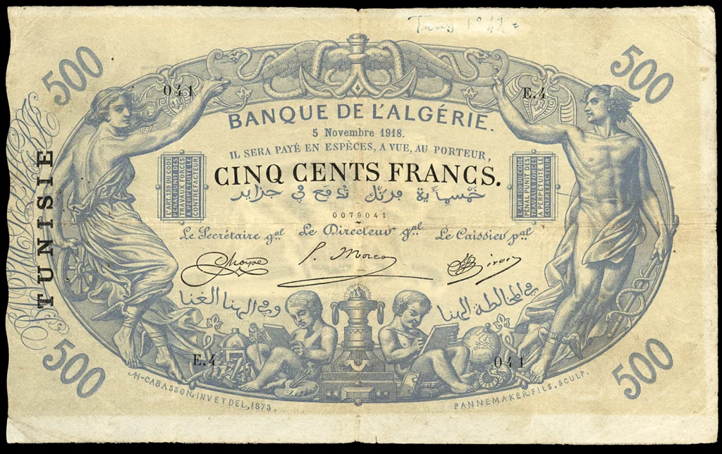 500 francs type 1918 Tunisie vendu par Lyn knigth Auctions