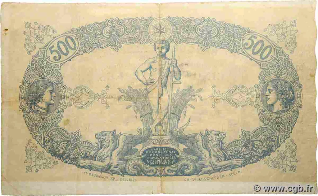 Verso du 500 francs type 1918 Tunisie E.4-041